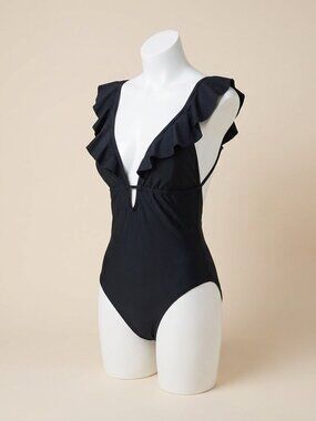 NWT Black Ruffle‑Strap One‑Piece Swimsuit, size L